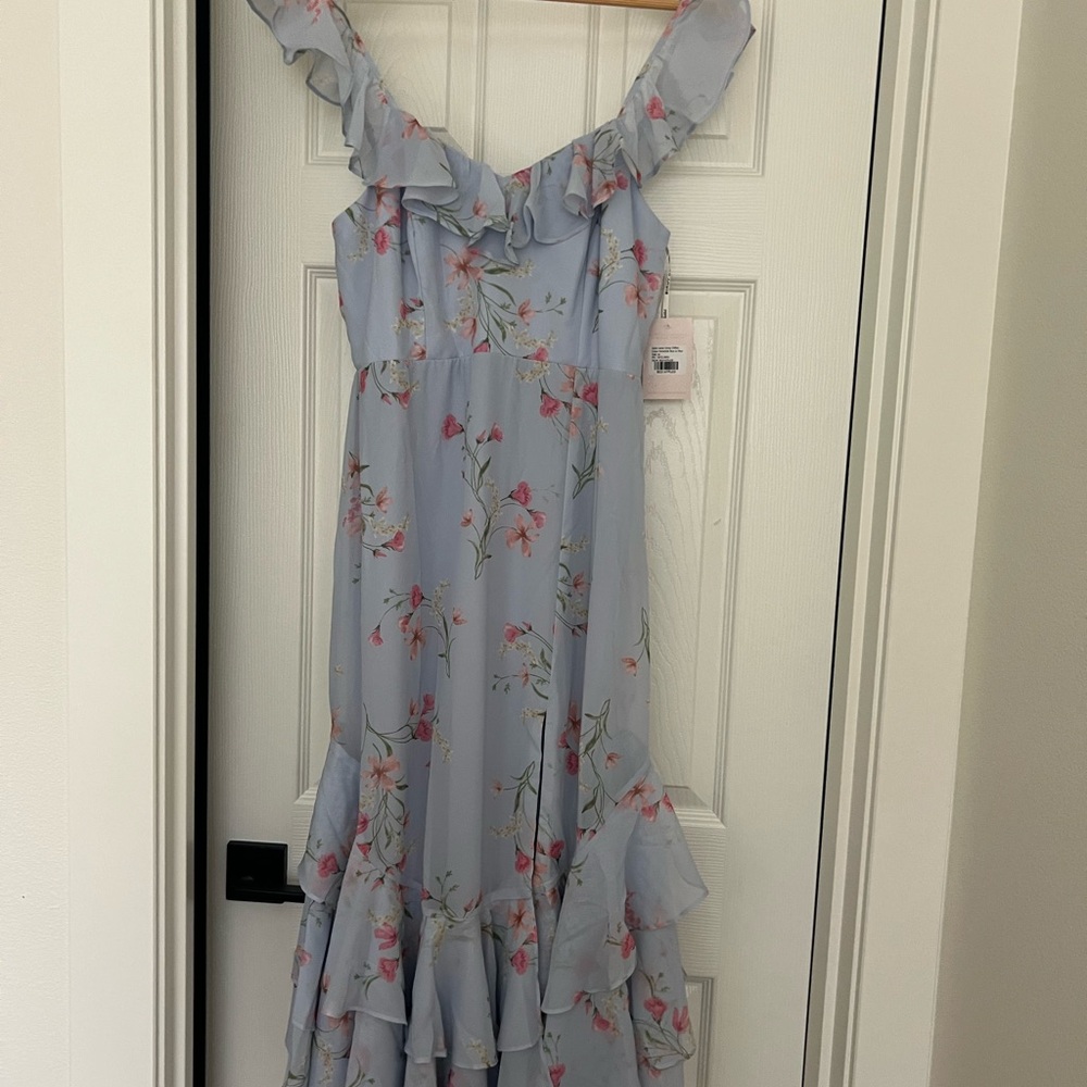 Birdy Grey Light Blue Floral Ruffle Maxi Dress - Picture 2 of 4